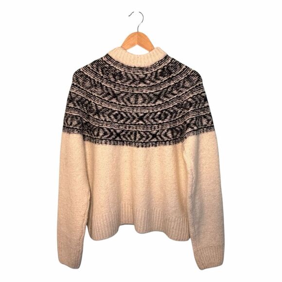 H&M Jacquard-Knit Sweater Cream Black Fair Isle Print Knit M - Picture 2 of 7